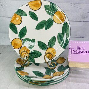 Emerald Collection Citrus Fruit Green Trim Round Ceramic Dinner Plates Set of 4
